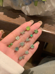 Pink Daily Green Flash Butterfly Zircon Titanium Steel Ear Studs Womens Elegant Fashion Jewelry Ear Decorations round Shape