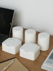 【i.Rumah】 White Storage Box With Button Lid For Home Jewelry Dental Floss Cotton Swab Organizer