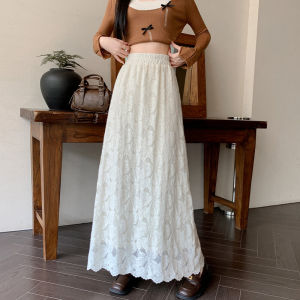 French Style High Waist Lace Hook Flower Apricot Half Skirt Womens Slimming Straight Cut mid Length Gown Commute Style