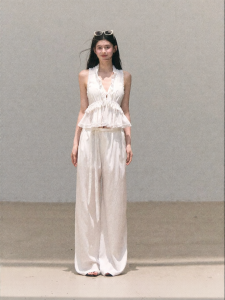 OAKMOO | Quần Dài Đùi Rộng Kiểu Bohemian Vải Linen Viền Ren