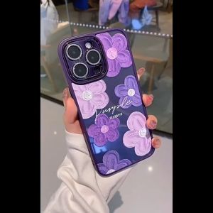 Summer Dark Purple Flower Shockproof 4 Corners Phone Case for iPhone 14/13/12/11 Pro Max