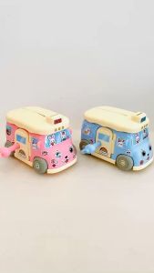 [CÓ CHÌA KHOÁ] Đồ chơi Két đựng tiền hình xe ô tô bằng nhựa cho bé dùng làm ống heo tiết kiệm tiền két sắt nhựa xe buýt