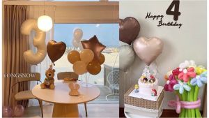 Balon Love Hati & Bintang Warna Caramel Milk Hazelnut 18 inch Jumbo untuk Ulang Tahun Buket Valentine
