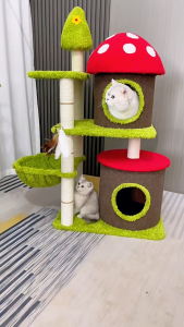 HATELI Cat Tree with Large Hammock Multi Level Cat Tower for Indoor Cats Condo with Sisal Covered Scratching Posts and Top Perch Cats Tree House Mushroom Climbing Frame