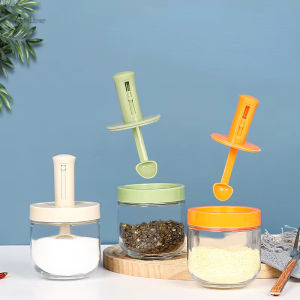300ml Spice Jar Glass Bottle Pepper Salt Seasoning Box Honey Oil Pot with Brush Spoon Kitchen Transparent Containers