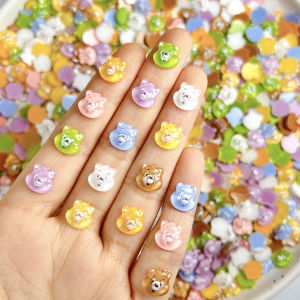 30PCS Multicolored Cute Resin Bear Head Nail Art Decorations 3D Creative Cartoon Translucent Polar Bear Nail Charms for DIY Nail