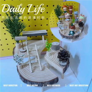 Pop Mart Blind Box Hand-Made Scene Matching Layout Multi-Layer DIY Accessories Storage Display Stand Wooden Mori Style