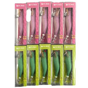 1-10Pcs UV-Reactive Squid Jigs Lure Saltwater Glowing Wood Shrimp Bait with Double 304 Stainless Hooks & Anti-Tangle Sinker