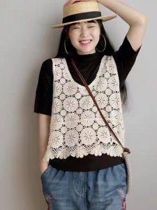 Japanese Style Cut Out Vest Womens Spring and Summer Ins Style Loose Crocheted Flower Thin Sleeveless Minimalist Fashion All-Matching Outer Tops