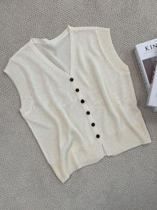Shalldoer | Soft Pure Color Sleeveless Knitted V-Neck Casual Summer New Style Womens Open Cardigan Comfortable Breathable Daily Wear