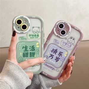 CrashStar Happy Good Luck Transparent Hard Shockproof Phone Case For iPhone 15 Pro Max 14 13 12 11 Pro Max Fashion Phone Casing Cover With Full Cover Lens Camera Protection Hot Sale