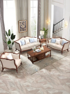 Luxury American European Style Leather Wood Sofa