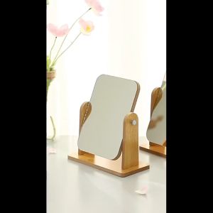 HD Wooden Mirror 360 Degree Portable Adjustable Table Desk Mirror Stand Bathroom Living Room