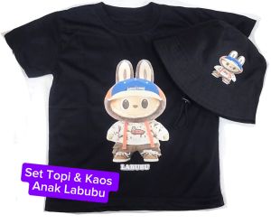 Custom Set Kaos Topi Anak Karakter Labubu McQueen Amoung Us Bebas Pilih Warna Model