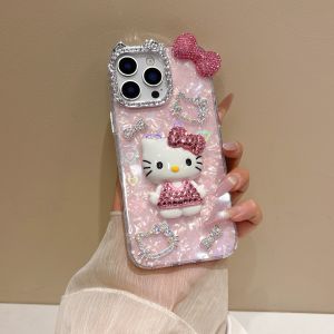 Sanrio | Luxury Diamond Hello Kitty Phone Case For iPhone 11 12 13 14 15 16 17 18 Pro Max 14 15 16 Plus Shockproof INS Girls Back Cover