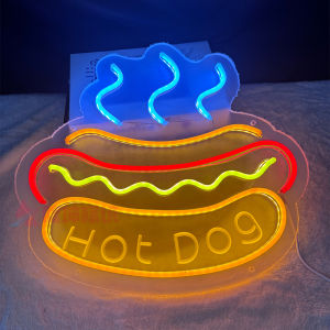 Glowing LED Signboard Burger French Fries Decorative Lights American Style Cartoon Background Wall for Stall Advertising