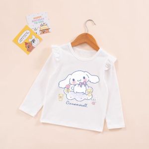 Girls Spring Cotton Long Sleeve T-Shirt Childrens Base Layer Shirt Thin Fly Sleeve Versatile Cotton Top Breathable round Neck