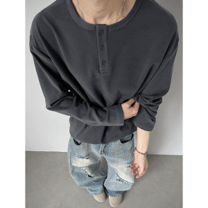 เสื้อยืดคอกลมแขนยาวสีขาว ทรงหลวม สำหรับผู้ชายและผู้หญิง ฤดูใบไม้ร่วง/ฤดูหนาว เสื้อเชิ้ตชั้นใน เสื้อสเวตเตอร์น้ำหนักหนักสไตล์อเมริกัน