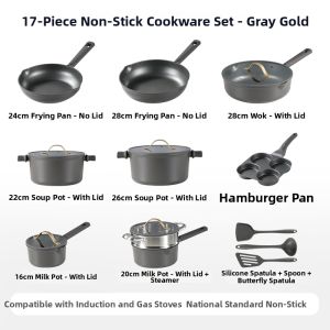 CAROTE | Home Nonstick Cookware Set 3 Pieces Skillet Frypan Milkpan Housewarming Gift