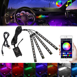 Car RGB Ambient Light LED Auto Foot Strips with USB Cigarette Automotive Interior Lights Strip Decoration Bar Control