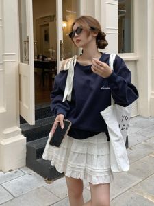 Fashionable Large Size Womens Outfit Shoulder Bared Long Sleeve Butterfly Knot Sweatshirt High Waist Cake Mini Skirt Two Piece Set