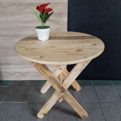 Meja Bulat Kayu Jati Diameter 55cm Bisa Dilipat / Meja Lipat / Meja Kopi / Meja Santai