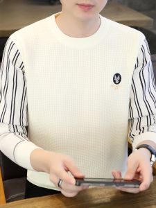 HENGYUANXIANG | Hengyuanxiang Mens Thickened Warm Striped Sleeve Knitted Sweater Round Neck Fashionable City Style Winter Basic Mass Market