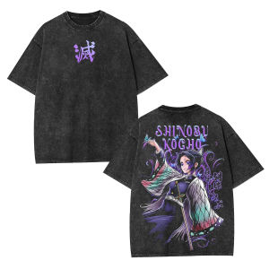 Bandai | Demon Slayer 2026 New Hot Kimetsu No Yaiba Shinobu Kocho Anime T Shirt Summer Cotton Vintage Style Black T-shirt Streetwear