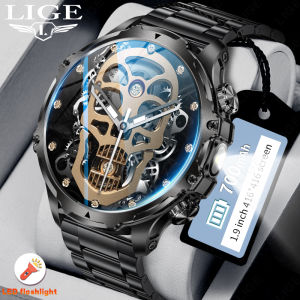 LIGE New Smart Men Watch LED Flashlight 1.9 Inch Outdoors Sports Fitness Tracker 700mah Large Battery Bluetooth Call Smart Watches For Men + Box