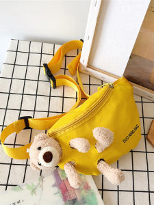 กระเป๋าผ้าใบลายหมีใหม่สำหรับผู้หญิง สไตล์เกาหลี กระเป๋าคาดหน้าอก กระเป๋าคาดเอว แฟชั่น เทรนด์ใหม่ กระเป๋าสะพายข้างข้างเดียว