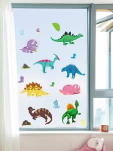Dinosaur Cartoon Stickers for Childrens Room Baby Room Bedroom Glass Decoration No Glue Static Small Stickers PVC Material