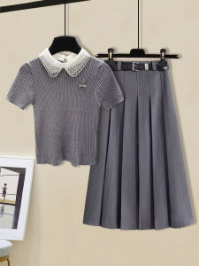 Bộ Thời Trang Cổ Điển Pháp Nữ Búp Bê Bảo Vệ Tuổi Mùa Hè Cổ Áo Áo Dệt Kim Ngắn Tay Áo Phù Hợp Với Một Nửa Váy Bộ Đồ Hai Mảnh