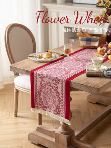 New Year Table Runner Christmas Festival Atmosphere Dining Table Cloth Red Festive Bench Decorative Cloth Coffee Table Cloth Chest of Drawers Cover Cloth