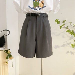 Gray Suit Short Pants Womens Spring Summer Vintage Mid-Calf Five-Point Loose A-Line Casual Straight High Waist Wide Leg Trendy