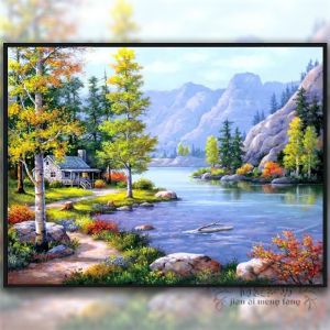 Tự Làm Thêu Chữ Thập 2025 Mới Thread Thêu Khách Sạn Nhà Hàng Khung Cảnh Núi Sông Phong Cách Hiện Đại Đơn Giản DIY Thủ Công Nhỏ