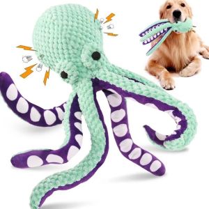 Interactive Pet Plush Octopus Toy Sound-Making Durable Dog Chew Toy Large Dogs Boredom Buster Companion Dog Plaything