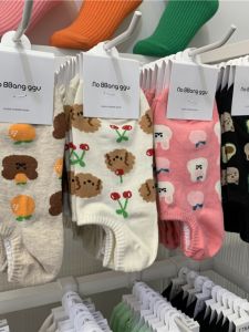 No Bbang Ggu South Korea Dongdaemun Boat Socks Summer Thin Cartoon Bear Rabbit Tight Invisible Socks for Women