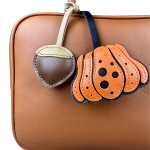 Fashion Black & Colored Leather Pumpkin & Chestnut Keychain Set-Cute Bag Charm Accessories for Purse Backpack Gift-PU Leather