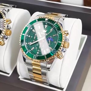 OLEVS 2870 Chronograph Luminous Analogue Luxury Crescent Steel Wrist Waterproof Moon PhaseDate Men Quartz Watches