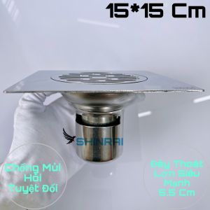 Ga Thoát Sàn Phễu Thoát Nước Thoát Sàn Nhà Tắm SHINRAI INOX Chống Mùi Hôi Đáy Thoát Lớn ( 15*15 CM Đúc Dày 3mm )