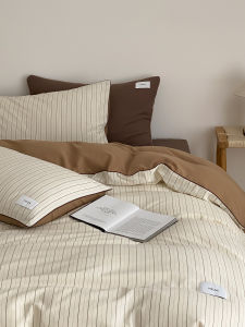 Retro Cotton Striped Bedding Set 1.8m Simple Washed Color Woven Triangle Pattern Quilt Coverlet And Sheet Four Piece Bedding Set