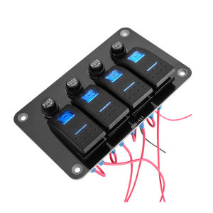 12V/24V Pre-Wired 4 Gang Rocker with Fuse Box Waterproof On-Off Car Boat Switch Panel for Marine Automotive RV Truck ATV Vehicle