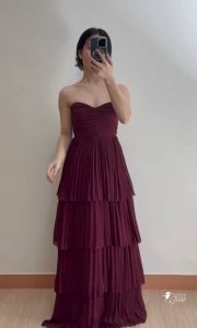 Timeless Burgundy Pleated Gown – Stunning Long Red Dress