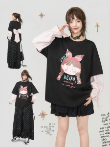 KEIKO | Áo Thun Tay Chuông In Hình Con Bướm Đeo Nơ