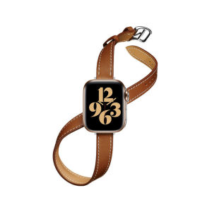 Double-loop small waist leather strap compatible with Apple Watch Series 987654321 men and women fashion personality wristband