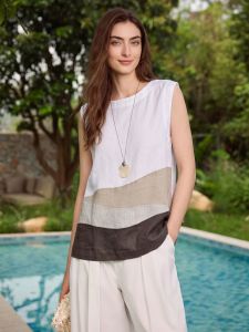 Basic House | Color Contrast Linen Thin Ice Silk Sleeveless T-shirt