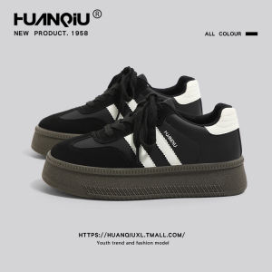 HuanQiu Thick Bottom De Xin Womens Casual Shoes Versatile Black Retro Sports Flat Shoes Comfortable Breathable Cotton Lining