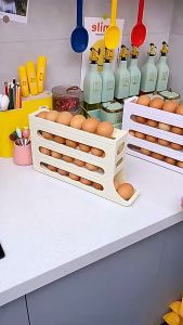 Egg Holder for Fridge 4 Tier Auto Rolling Egg Organizer Large Capacity Refrigerator Storage Space Saving Dispenser Rack Kitchen Accessories