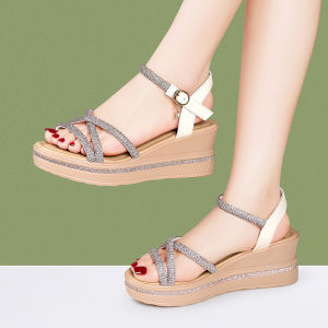 HUAGUJI | Elegant Fashionable Rhinestone Woven Wedge Heel Platform Shoes