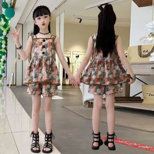 ชุดสองชิ้นฤดูร้อนสำหรับเด็กผู้หญิง ชุดเดรสเด็กใหม่ ชุดเดรสลายดอกไม้สุดเก๋ กางเกงขาสั้นแขนสั้น ดีไซน์มัดย้อมผ้าที่เป็นมิตรกับ ผิวพร้อมลายมัดย้อมพรีเมียม ชุดเดรสลายนางฟ้าป้องกันการสัมผัส【BabyBuddyShop】